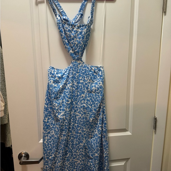 Zara Dresses Zara Blue And White Linen Cutout Midi Dress Poshmark
